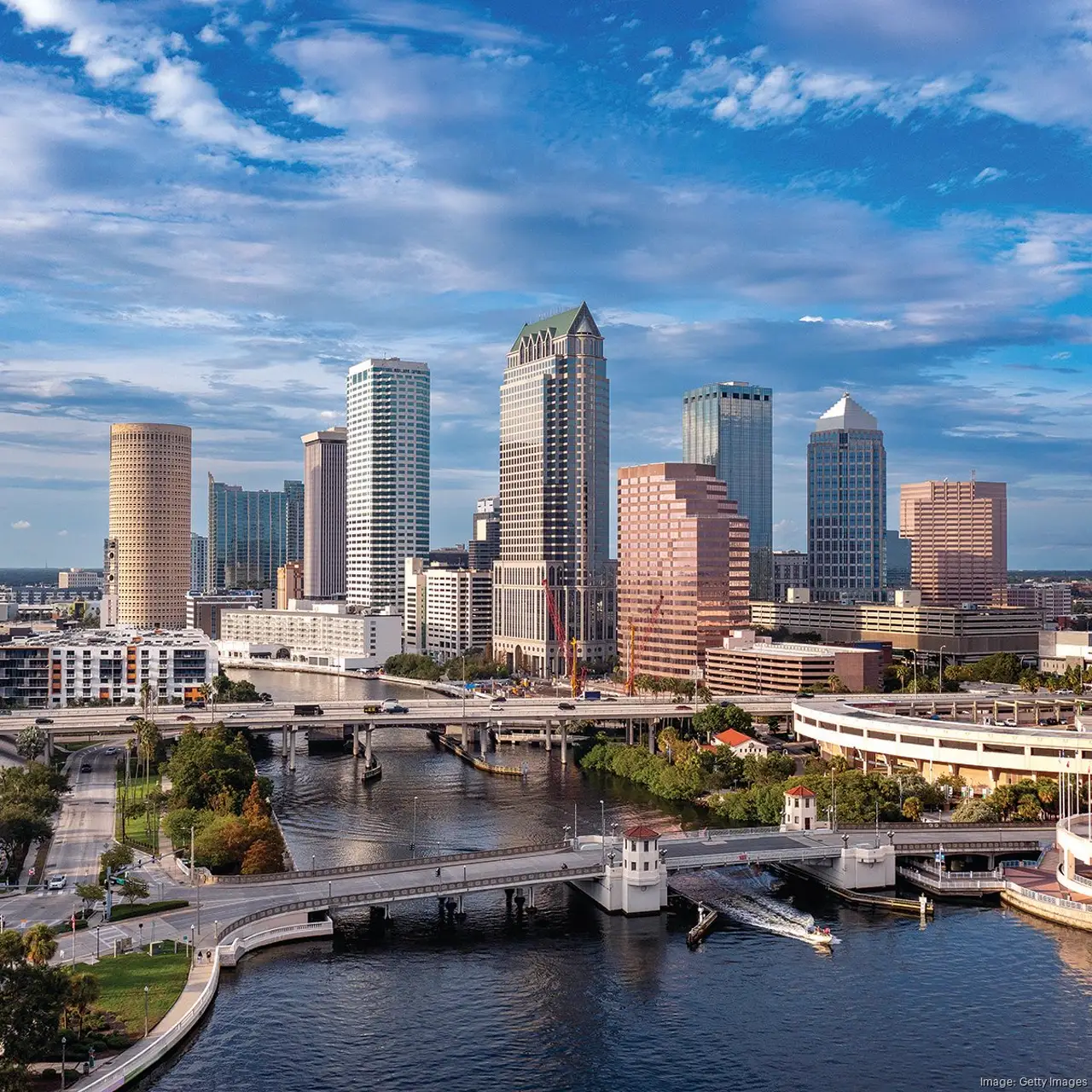 Tampa, Florida downtown skyline over the Hillsborough River on a bright day